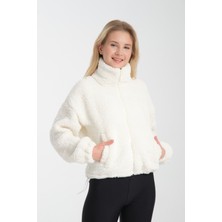 Dik Yaka Lastik Detaylı Çift Cepli Peluş Ceket