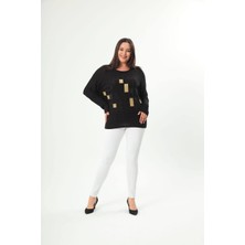 Kısmet Sepeti Kadın Gold Taşlı Yuvarlak Yaka Reglan Kol Siyah Bluz