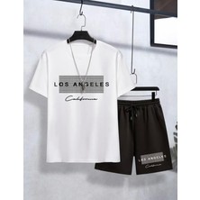 Kids Face Özel Tasarım Los Angeles Şerit Baskılı Pamuk Yeni Stil Erkek Çocuk T-Shirt Short Takım