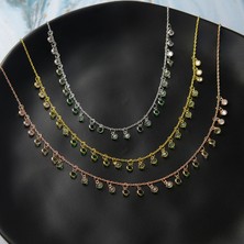 Queen Silver Jewelry 925 Ayar Gümüş Yeşil Renk Geçişli Zirkon Taşlı Ful Sallantı Kolye
