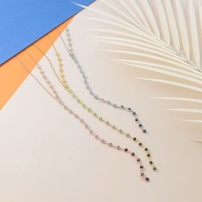 Queen Silver Jewelry 925 Ayar Gümüş Mavi Renk Geçişli Zirkon Taşlı Yarım  Tamtur Kolye