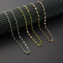 Queen Silver Jewelry 925 Ayar Gümüş Yeşil Renk Geçişli Zirkon Taşlı Tamtur Kolye