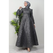 Tansu Tesettür Abiye Koyu Gri