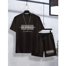 Kids Face Özel Tasarım Los Angeles Şerit Baskılı Pamuk Yeni Stil Erkek Çocuk T-Shirt Short Takım