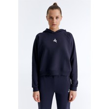 ED7739-09 Coach Crop Kadın Kapüşonlu Sweatshirt'ü Lacivert