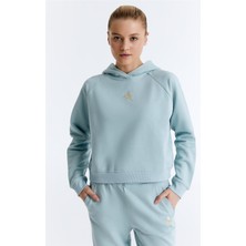 ED7739-06 Coach Crop Kadın Kapüşonlu Sweatshirt'ü Su Mavisi