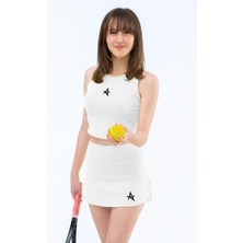 ED2405-01 Ece Dry-Touch Kadın ve Genç Kız Spor Piliseli Şortlu Etek Beyaz (Tenis, Dans, Yoga)