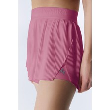 Ed 2349-03 Tamara Pliseli Sporcu Şort Gül Kurusu ( Tenis , Koşu , Pilates , Yoga , Pickleball )
