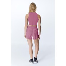 Ed 2349-03 Tamara Pliseli Sporcu Şort Gül Kurusu ( Tenis , Koşu , Pilates , Yoga , Pickleball )