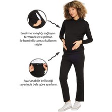 Luvmabelly MYRA8700 Siyah Hamile ve Emzirme Eşofman Takımı Yüksek Bel Pamuklu Rahat Tasarım