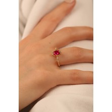 ÇGK KUYUMCULUK Kırmızı Tektaş Altın Yüzük CGKYZK0309
