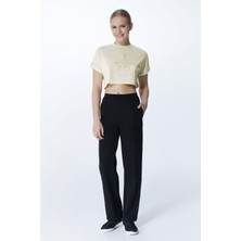 ED2307-05 Victoria Crop Organik Pamuk Genç Kız ve Kadın  Tişört Ekru