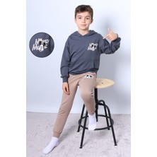 Erkek Çocuk Kapşonlu Eşofman Takımı Mickey Mouse Sırt Baskılı Ribanalı F3