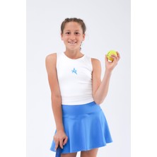 ED2390-02 Tulıp Kloş Dry-Touch Çocuk Spor Etek Şortlu Mavi - Tenis Dans Yoga