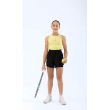 Ed 2349-06 Tamara Dry-Touch Piliseli Kız Çocuk Şort Siyah (Tenis, Koşu, Pilates, Yoga, Pickleball)