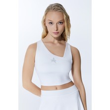 Ed 2326-01 Rihanna Dry-Touch Asimetrik Detaylı Kadın Üstü Beyaz