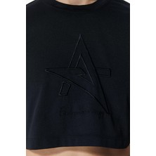 ED2307-02 Victoria Crop Pamuk Modal Genç Kız ve Kadın Tişört Siyah