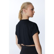 ED2307-02 Victoria Crop Pamuk Modal Genç Kız ve Kadın Tişört Siyah