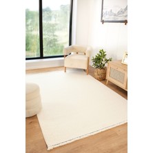Stockholm %100 Polyester Yumuşak Dokulu Bukleli Dokuma Makina Halısı Oturma Odası Salon Mutfak Halısı Beyaz Yolluk