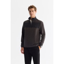 AVVA Erkek Antrasit Soğuğa Dayanıklı Fermuarlı Dik Yaka Polar Regular Fit Sweatshirt A42Y1380