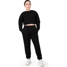 FourSolos Siyah Kadın Jogger, 3 Iplik Kumaş, Normal Fit, Pamuklu, Rahat, Esnek, Cepli