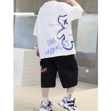 Kids Face Özel Tasarım Blue Bear Baby Dijital Baskılı Erkek Çocuk Modern T-Shirt Short Takı