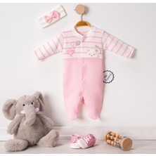 Annora Baby Çizgili Kedi ve Kuş Kız Bebek Tulumu