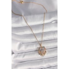 Clariss 316L Çelik Gold Renk Zincir Renkli Zirkon Taşlı Kalp Model Kadın Kolye