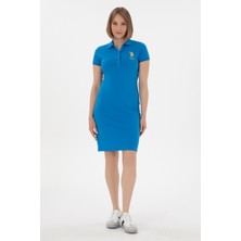 U.S. Polo Assn. Kadın Saks Polo Yaka Mini Boy Örme Elbise 50280069-VR045