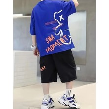 Kids Face Özel Tasarım Blue Bear Baby Dijital Baskılı Erkek Çocuk Modern T-Shirt Short Takım