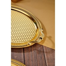 Cengiz Çeyiz Metal 2'li Oval Tepsi Gold CKR3538