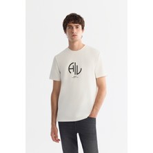 Avva Erkek Ekru Bisiklet Yaka Elastan İnterlok Regular Fit T-Shirt A42Y1001
