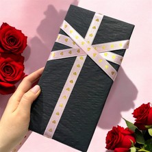 HUR-AY PACK Gold Kalp Baskılı Pembe Saten Şerit Kurdele, 1.5  cm  Saten Kurdele,  3 Metre