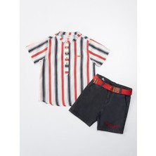 Midimod Erkek Bebek 3'lü Takım Gömlek Şort Kemer Takım