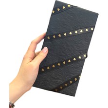 HUR-AY PACK Gold Kalp Baskılı Siyah Saten Şerit Kurdele, 1.5  cm  Saten Kurdele,  3 Metre