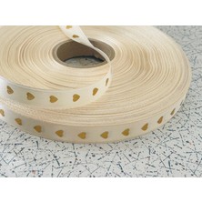 HUR-AY PACK Gold Kalp Baskılı Krem Renk Saten Şerit Kurdele, 1.5  cm  Saten Kurdele,  3 Metre