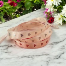 HUR-AY PACK Gümüş Kalp Baskılı Krem Renk Saten Şerit Kurdele, 1.5  cm  Saten Kurdele,  3 Metre