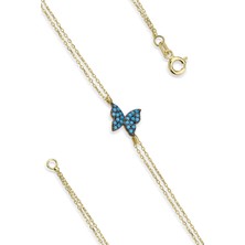 Fiyonk Kuyumculuk 14 Ayar Altın Firuze Taş Detaylı Kelebek Bileklik