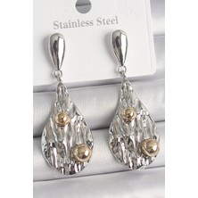 Clariss Pirinç Gümüş Renk Sallantı Damla Model Gold Topçuk Detay Kadın Küpe