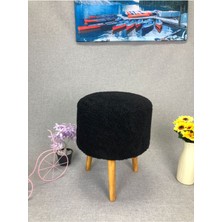 Beylerbeyi Coco Puf, Peluş,3 Ayak, Siyah,oturma Odası, Makyaj Masası Pufu