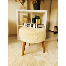 Beylerbeyi Coco Puf, Peluş,3 Ayak, Krem,oturma Odası, Makyaj Masası Pufu
