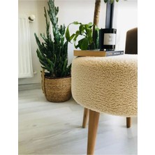 Beylerbeyi Coco Puf, Peluş,3 Ayak, Krem,oturma Odası, Makyaj Masası Pufu