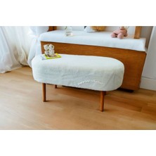 Beylerbeyi Retro Ceviz Renk Ahşap Ayaklı Geniş Oturum Alanlı Oval Bench Puf Krem
