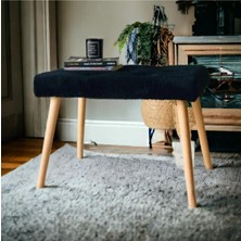 Beylerbeyi Gürgen Retro Ahşap Ayaklı Handmade Siyah Pofidik Puf Bench Koltuk Sandalye