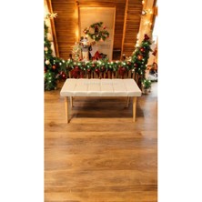 Beylerbeyi Ahşap Ayaklı Handmade Geniş Oturum Alanlı Krem Düz Kumaş Pofidik Puf Bench ,ayak Ucu Uzatmalık
