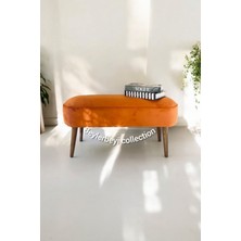 Beylerbeyi Retro Gürgen Ceviz Renk Ahşap Ayaklı Geniş Oturum Alanlı Özel Tasarım Oval Bench Turuncu