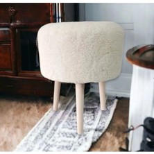 Beylerbeyi Coco Puf,peluş,pofidik Yuvarlak Puf,gürgen Ayaklı