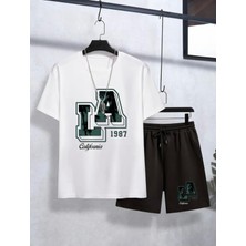 Kids Face Özel Tasarım La California Baskılı Yaz Stili Erkek Çocuk T-Shirt Short Takım