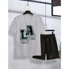 Kids Face Özel Tasarım La California Baskılı Yaz Stili Erkek Çocuk T-Shirt Short Takım