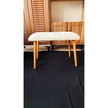 Beylerbeyi Ahşap Ayaklı Tedy Kumaş Dekoratif Puf Bench Makyaj Sandalyesi Oval